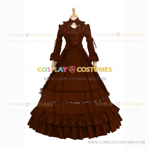 Marie Antoinette Reenactment Lolita Brown Ruffle Evening Ball Gown Dress