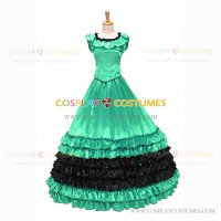 18th Century Vintage Ruffles Brocaded Sleeveless Gown Green Dress