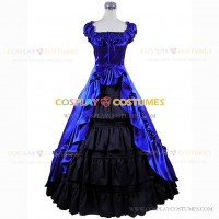 Sleeveless Gothic Theater Reenactment Clothing Lady Dress Blue