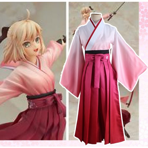 Fate Stay Night Saber Pink Kimono Cosplay Costume