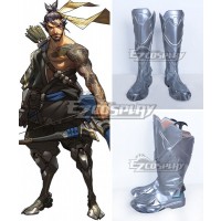 Overwatch OW Hanzo Shimada Silver Shoes Cosplay Boots