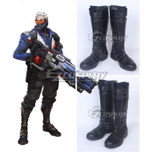 Overwatch OW Soldier 76 John Jack Morrison Black Shoes Cosplay Boots