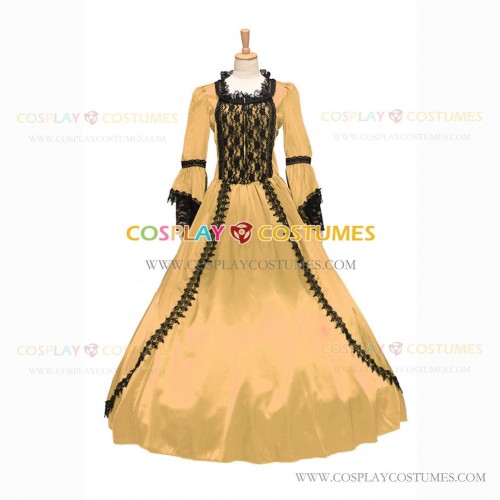 Marie Antoinette Renaissance Period Reenactment Yellow Lace Dress Ball Gown