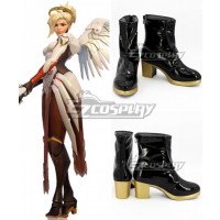 Overwatch OW Mercy Angela Ziegler Black Short Shoes Cosplay Boots