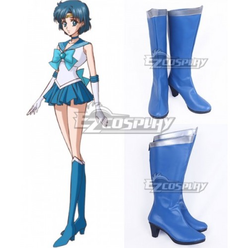 Sailor Moon Mizuno Ami Sailor Mercury Blue Shoes Cosplay Boots