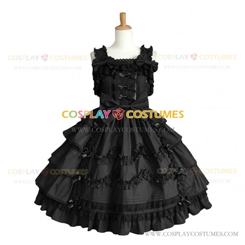 Gothic Lolita Black Dress Ladies Fantasy Tiered Dress Punk Lolita