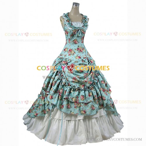 Sleeveless Floral Print Alice in Wonderland Lolita Dress Gown Emerald