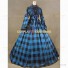 Reenactment Civil War Tartan Dress Witch Antique Gown Blue