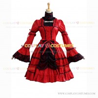 Classic Gothic Punk Reenactment Clothing Red Fantasy Dress Halloween Costume