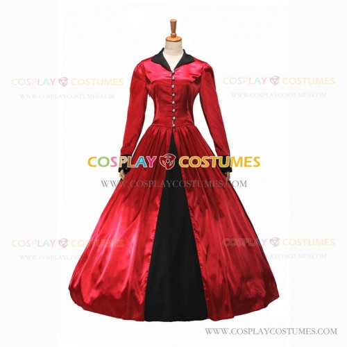 Retro Victorian Classic Turtle Neck Stage Red Long Dress Ball Gown