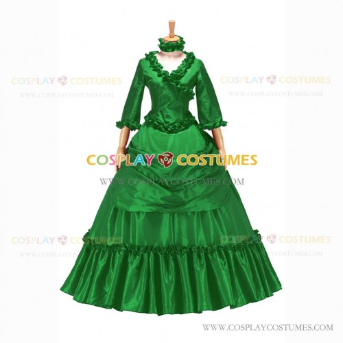 Medieval Renaissance Lolita Princess Ruffled Dark Green Ball Gown Dress