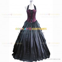 High Quality Victorian Gothic Jacquard Halterneck Dress Rose