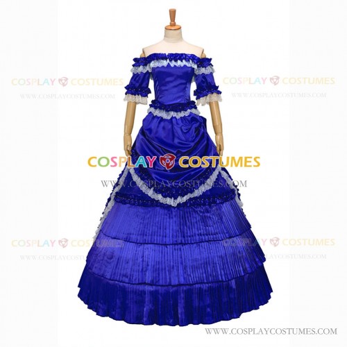 Classic Victorian Steampunk Ruffles Herrlich Royal Blue Ball Gown Dress