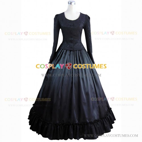 Gothic Marie Antoinette Black Brocaded Ball Gown Dress