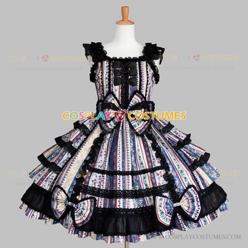 Sweet Dolly Lolita Dress Floral Print Strap Dress Princess Fancy Costume