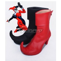 DC Comics Batman Arkham Asylum Harley Quinn Joker Black And Red Shoes Cosplay Boots