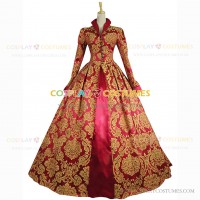 Faire Queen Elizabeth Tudor Period Jacquard Dress Antique Court Regal Queen Lady Gown Burgundy