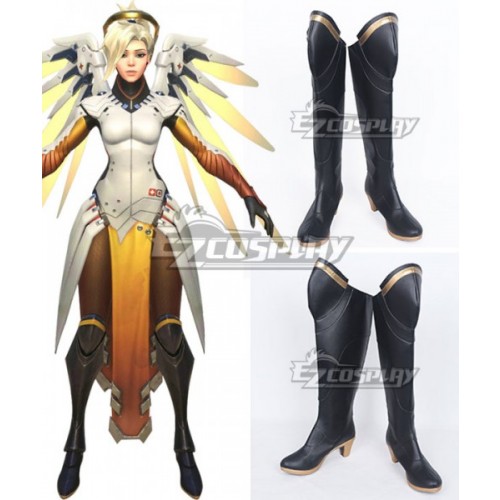 Overwatch OW Mercy Angela Ziegler Black Shoes Cosplay Boots