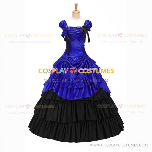 Vintage Gothic Lolita Victorian 18th Century Royal Blue Ruffles Evening Ball Gown Dress