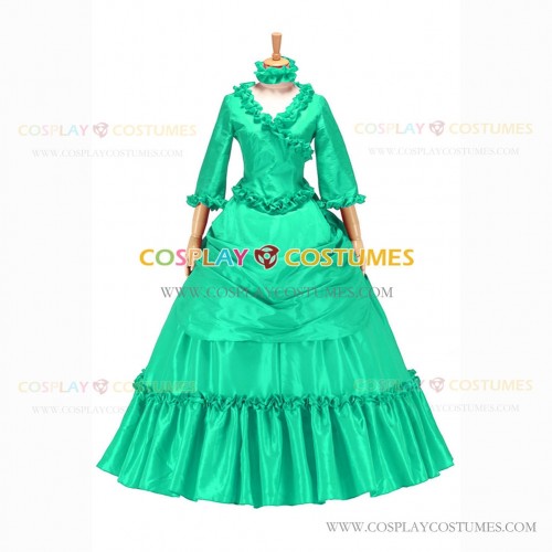 Medieval Renaissance Lolita Princess Ruffled Green Ball Gown Dress