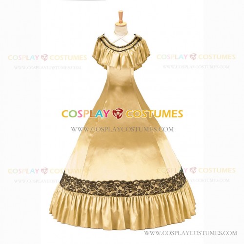 Civil War Victorian Rococo Lolita Armelloses Kleid Evening Gown Light Yellow Dress