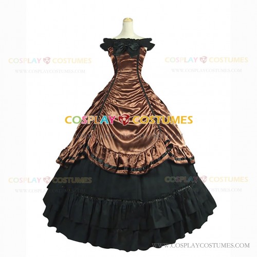 Southern Belle Civil War Formal Reenactment Stage Dress Costume Brown