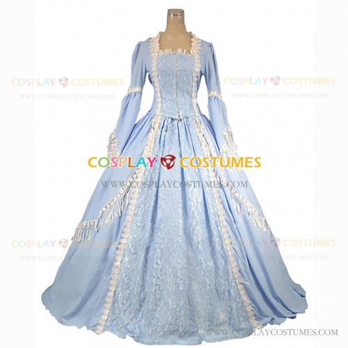 Victorian Lady Queen Colonial Princess Fairytale Dress Lace Ball Gown Baby Blue