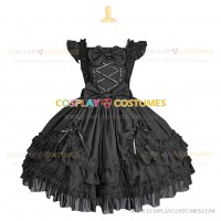 Gothic Lolita Dress Black Sleeveless Tiered Tassel Punk Lolita Dress