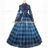 Reenactment Civil War Tartan Dress Witch Antique Gown Blue