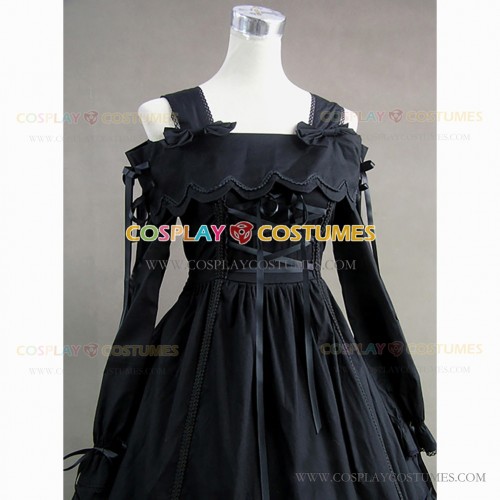 Gothic Southern Belle Off Shoulder Black Bow Lolita Dress