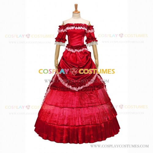 Classic Victorian Steampunk Ruffles Herrlich Red Ball Gown Dress