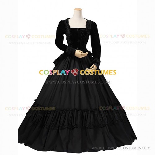 Civil War Victorian Velvet Gown Period Theatrical Formal Dress Black