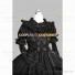 Black Solid Color Gothic Lolita Dress Ruffled Crew Collar Tiered Dress