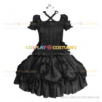 Classic Lolita Dress Criss-cross Tiered Masquerade Clothing Black