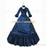 Victorian Layered Bustle Reenactment Masquerade Gown Solid Color Dress Navy Blue