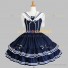 Sailor Lolita Dress Nautical Style White Stripes Sleeveless Naval Collar Tiered Dress Blue