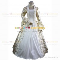 Victorian Style Brocaded Party Ball Gown Fancy Dress Golden