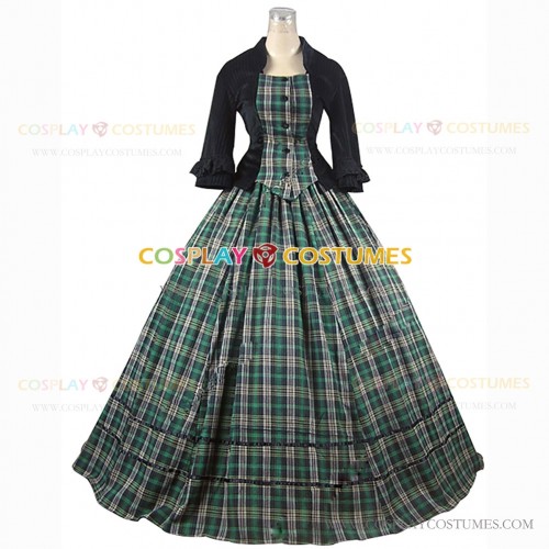 Civil War Victorian Style Ladies Tartan Gown Dress