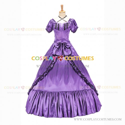 Reenactment Victorian Scarlett O'Hara Rococo Light Purple Ball Gown Dress