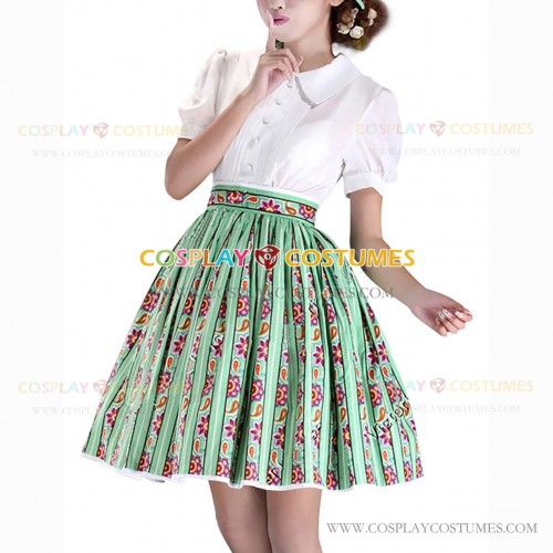 Lolita Dress White Blouse Floral Print Pleated Skirt Set