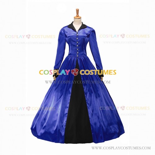 Retro Victorian Classic Turtle Neck Stage Blue Long Dress Ball Gown