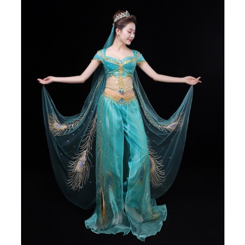 2020 Movie Aladdin Princess Jasmine Green Cosplay Costume