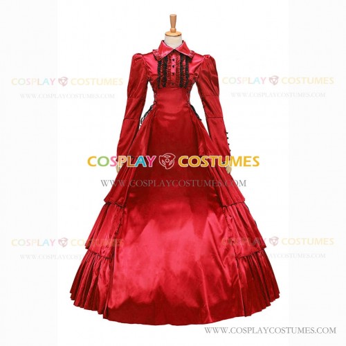 Victorian Gothic Lolita Reenactment Rococo Southern Belle Red Ball Gown Dress