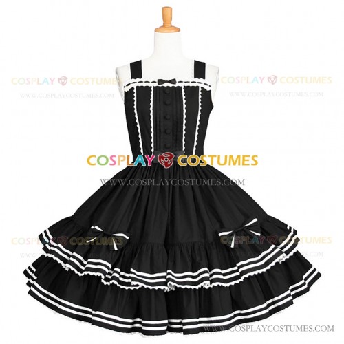 Sailor Lolita Dress Nautical Style White Stripes Sleeveless Naval Collar Tiered Dress Black