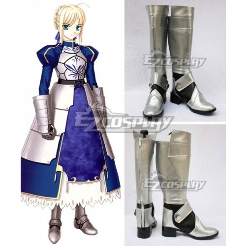 Fate Stay Night Saber Silver Shoes Cosplay Boots