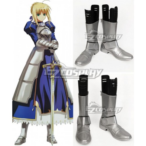 Fate Stay Night Fate Zero Saber Altria Pendragon King Arthur Silver Shoes Cosplay Boots - B Edition