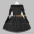 Solid Color Black Gothic Lolita Dress Tiered Wide Sleeve Lace Dress