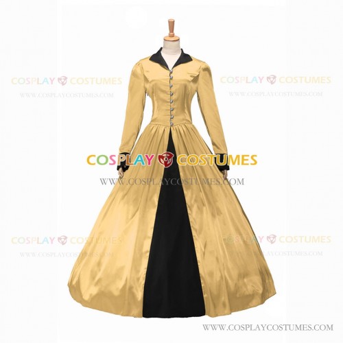 Retro Victorian Classic Turtle Neck Stage Light Yellow Long Dress Ball Gown