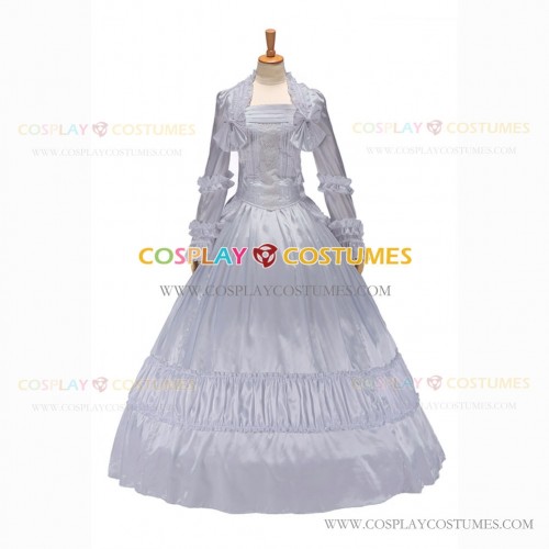 Gothic Lolita Victorian Rococo Stage Long Luxury Silver Dress Ball Gown