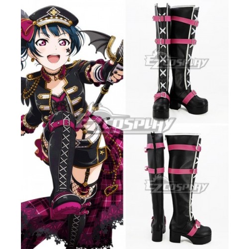 LoveLive! Sunshine!! Aqours Yoshiko Tsushima Black Pink Shoes Cosplay Boots